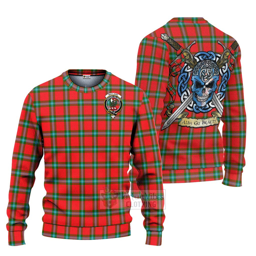 Tartan Vibes Clothing MacLaine (McLaine) Tartan Knitted Sweater with Family Crest Celtic Skull Style