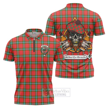 MacLaine (McLaine) Tartan Zipper Polo Shirt with Family Crest and Bearded Skull Holding Bottles of Whiskey