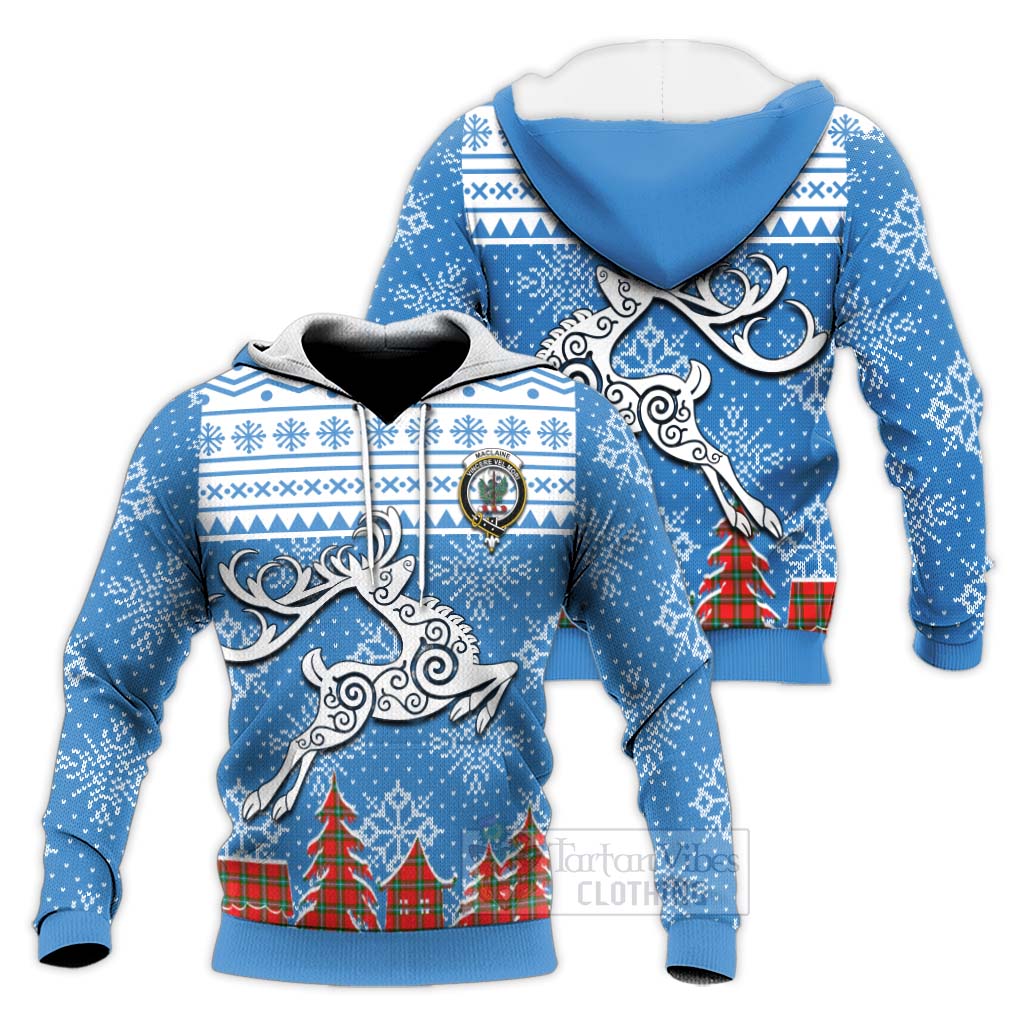 Tartan Vibes Clothing MacLaine (McLaine) Clan Christmas Knitted Hoodie Celtic Reindeer Style