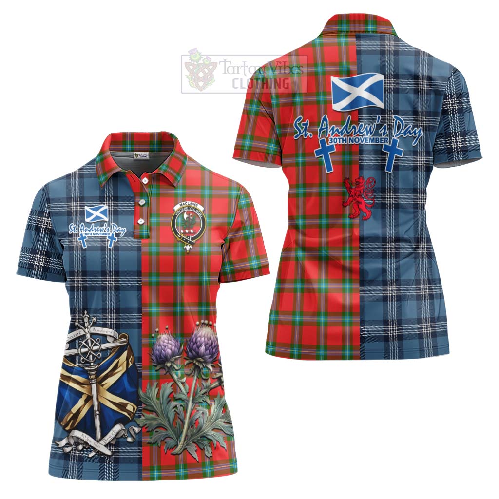 Tartan Vibes Clothing MacLaine (McLaine) Tartan Women's Polo Shirt Happy St. Andrew's Day Half Tartan Style