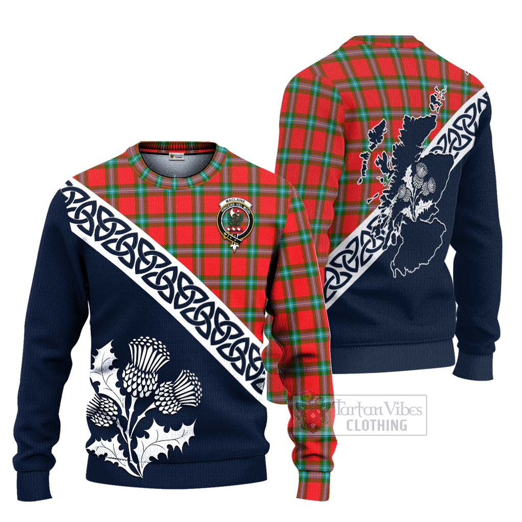 Tartan Vibes Clothing MacLaine (McLaine) Tartan Knitted Sweater Featuring Thistle and Scotland Map