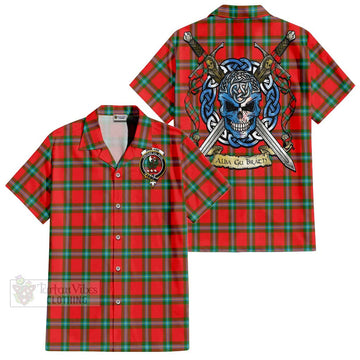 MacLaine (McLaine) Tartan Short Sleeve Button Shirt with Family Crest Celtic Skull Style