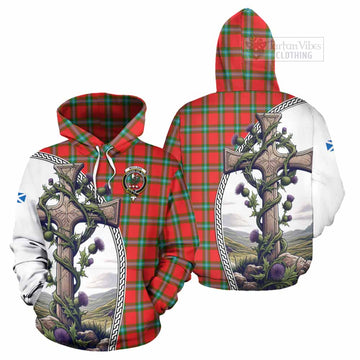 MacLaine (McLaine) Tartan Hoodie with Family Crest and St. Andrew's Cross Accented by Thistle Vines