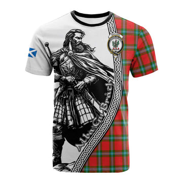 MacLaine (McLaine) Tartan Clan Crest Cotton T-shirt with Highlander Warrior Celtic Style