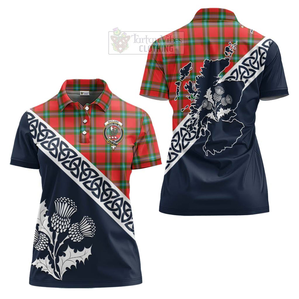 Tartan Vibes Clothing MacLaine (McLaine) Tartan Women's Polo Shirt Featuring Thistle and Scotland Map