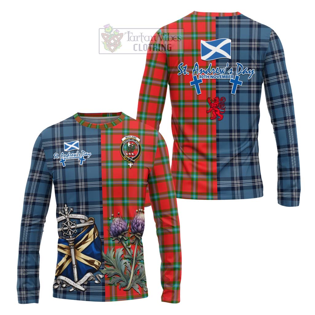 Tartan Vibes Clothing MacLaine (McLaine) Tartan Long Sleeve T-Shirt Happy St. Andrew's Day Half Tartan Style