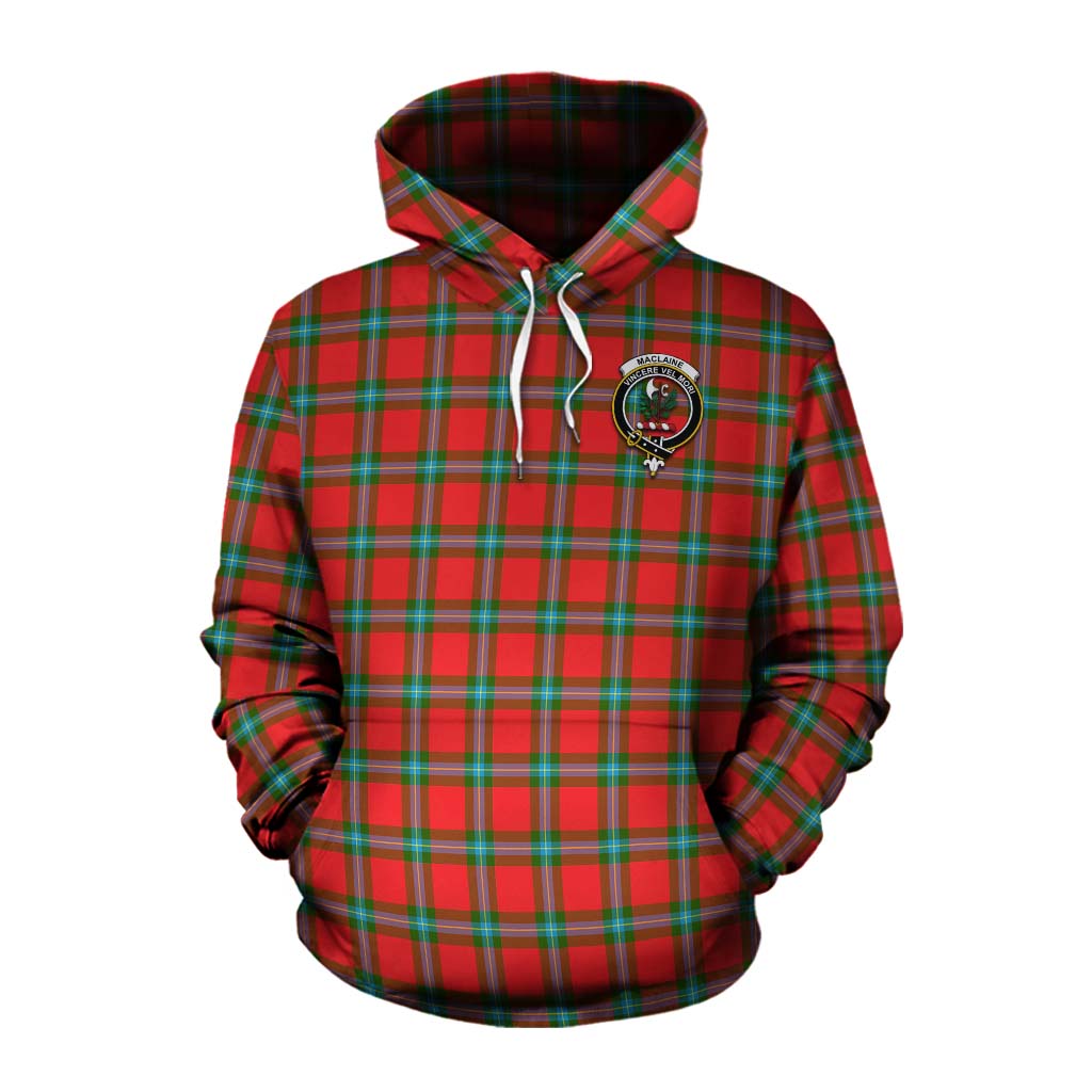 Tartan Vibes Clothing MacLaine (McLaine) Tartan Cotton Hoodie with Family Crest Celtic Skull Style