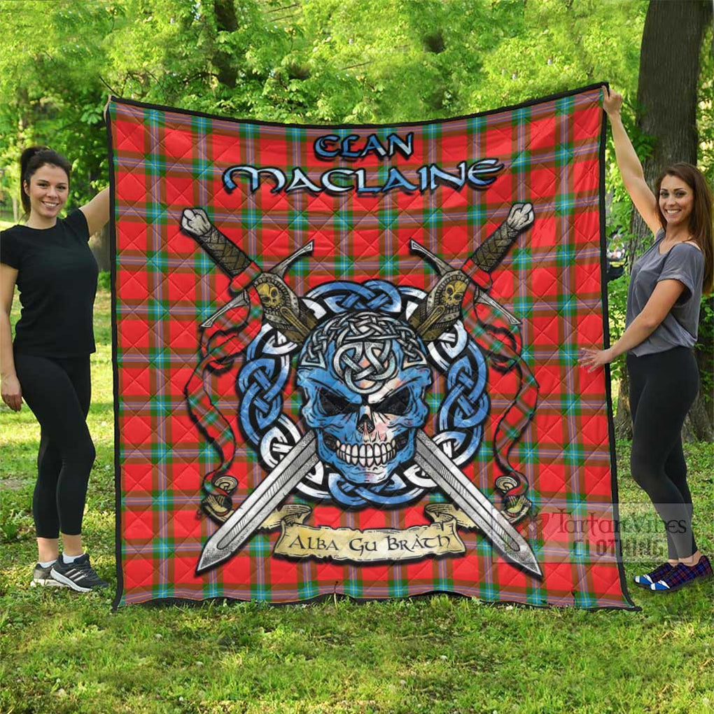 Tartan Vibes Clothing MacLaine (McLaine) Tartan Quilt with Celtic Skull Alba Gu Brath Style