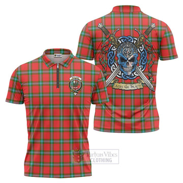 MacLaine (McLaine) Tartan Zipper Polo Shirt with Family Crest Celtic Skull Style