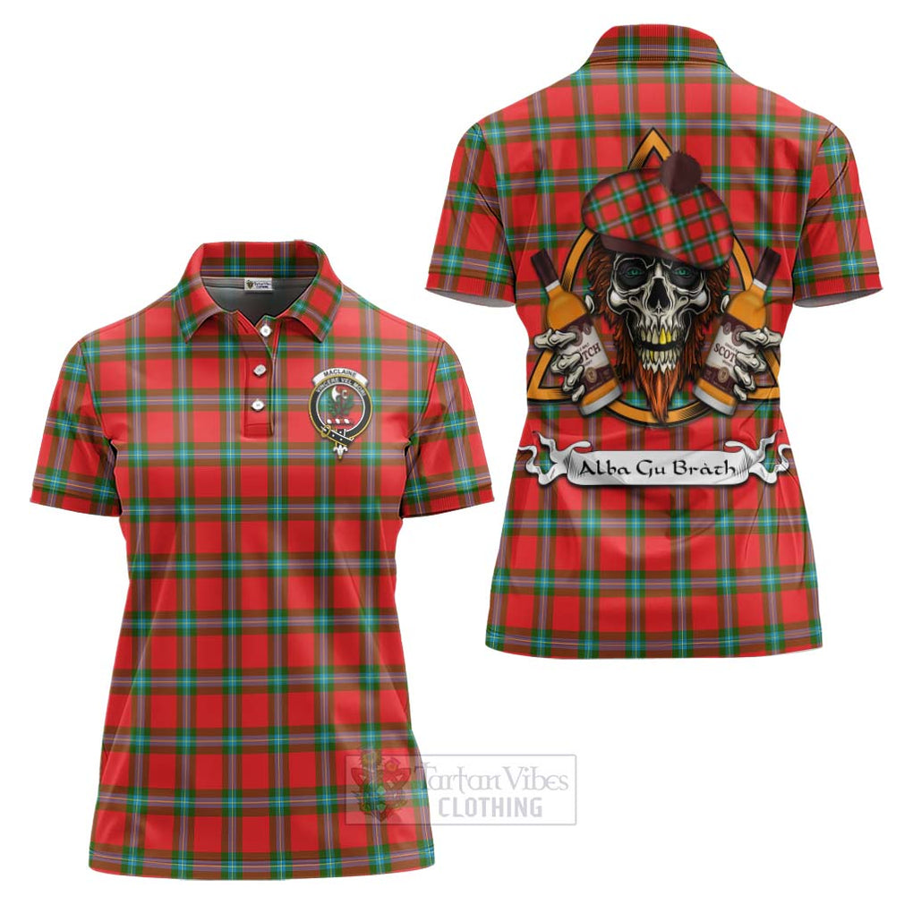 Tartan Vibes Clothing MacLaine (McLaine) Tartan Women's Polo Shirt with Family Crest and Bearded Skull Holding Bottles of Whiskey