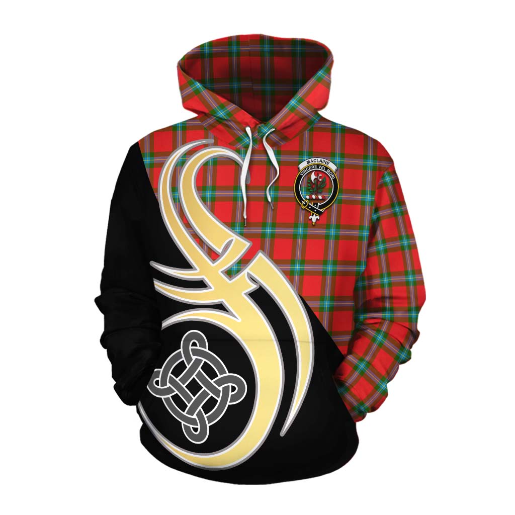 Tartan Vibes Clothing MacLaine (McLaine) Tartan Cotton Hoodie with Family Crest and Celtic Symbol Style