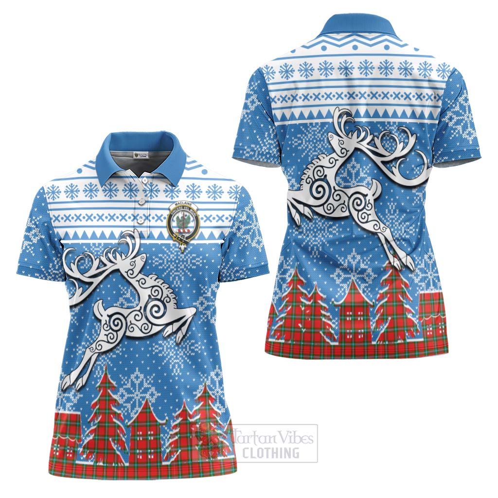 Tartan Vibes Clothing MacLaine (McLaine) Clan Christmas Women's Polo Shirt Celtic Reindeer Style