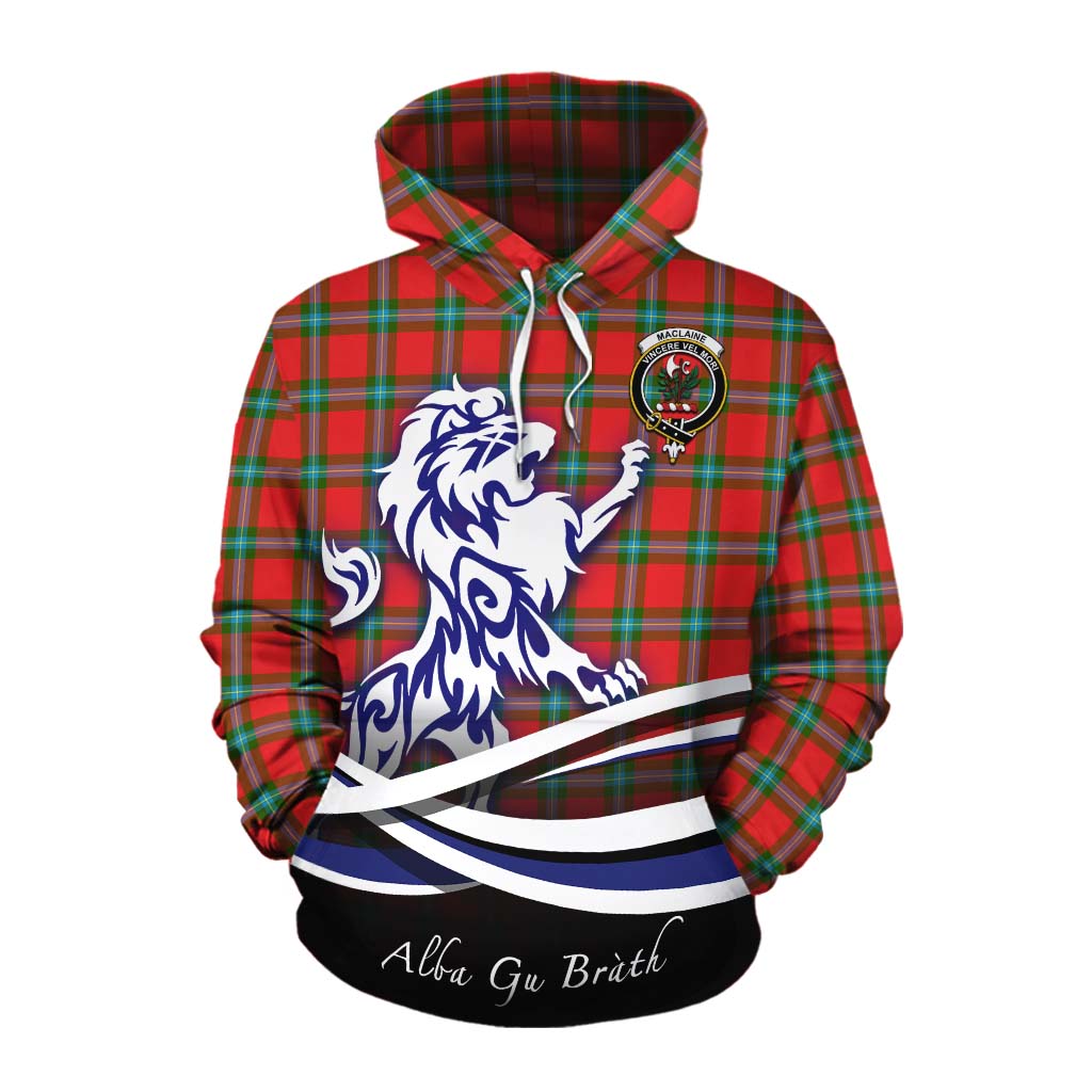 Tartan Vibes Clothing MacLaine (McLaine) Tartan Cotton Hoodie with Alba Gu Brath Regal Lion Emblem