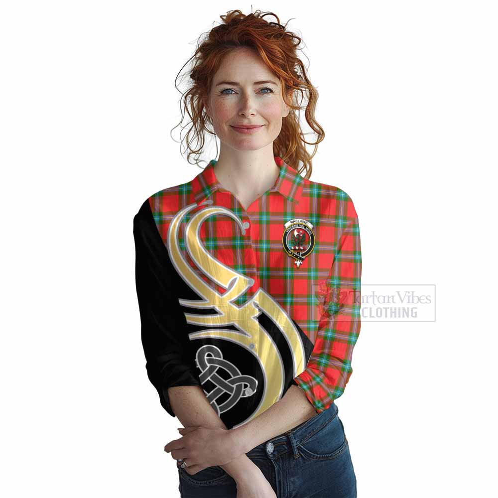 Tartan Vibes Clothing MacLaine (McLaine) Tartan Women's Casual Shirt with Family Crest and Celtic Symbol Style