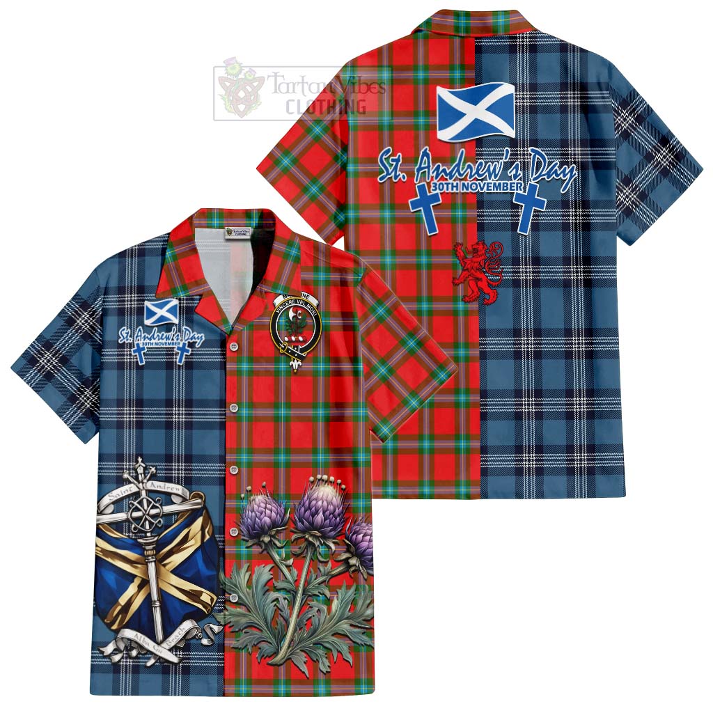 Tartan Vibes Clothing MacLaine (McLaine) Tartan Short Sleeve Button Shirt Happy St. Andrew's Day Half Tartan Style