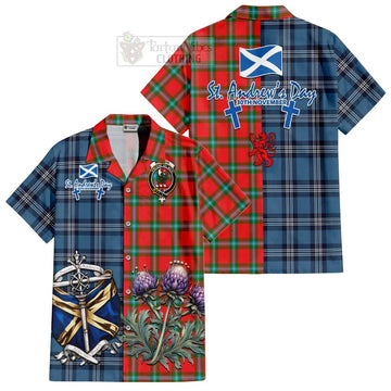 MacLaine (McLaine) Tartan Short Sleeve Button Shirt Happy St. Andrew's Day Half Tartan Style