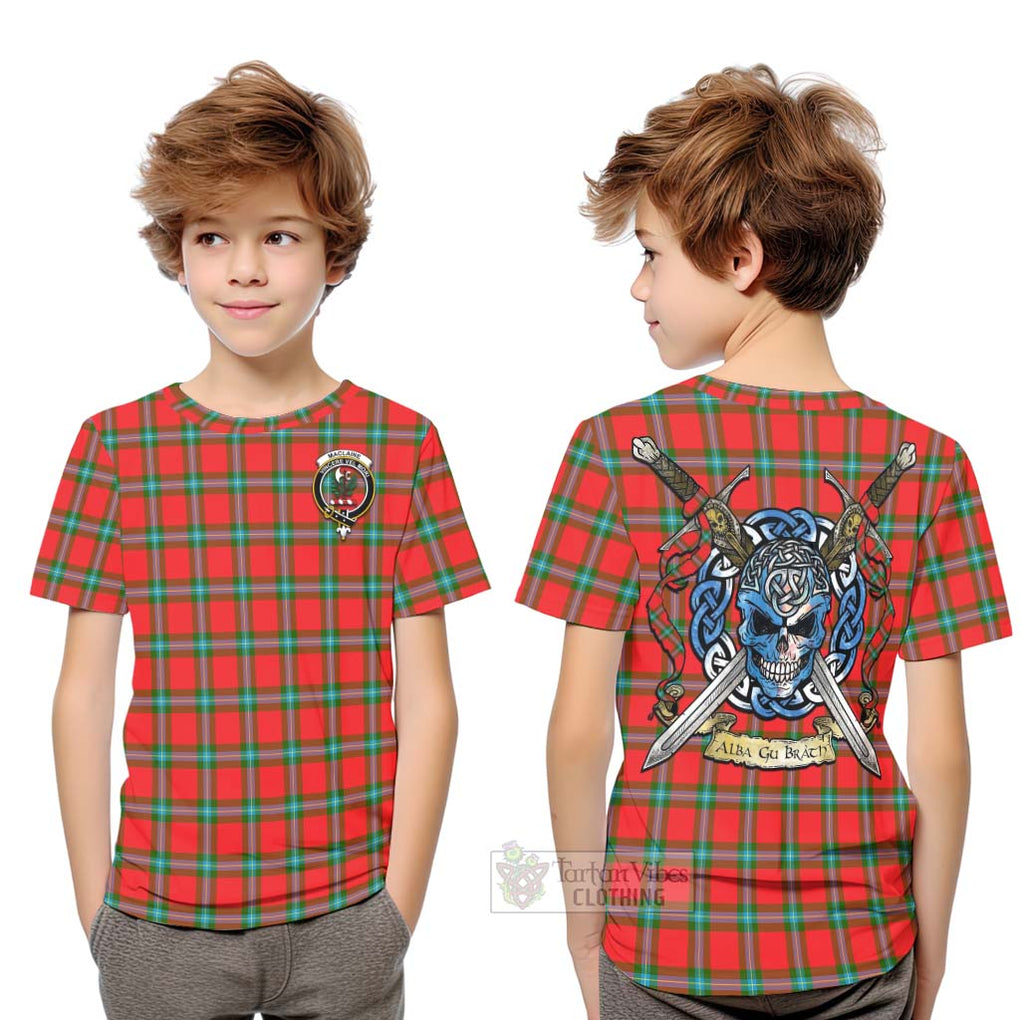 Tartan Vibes Clothing MacLaine (McLaine) Tartan Kid T-Shirt with Family Crest Celtic Skull Style