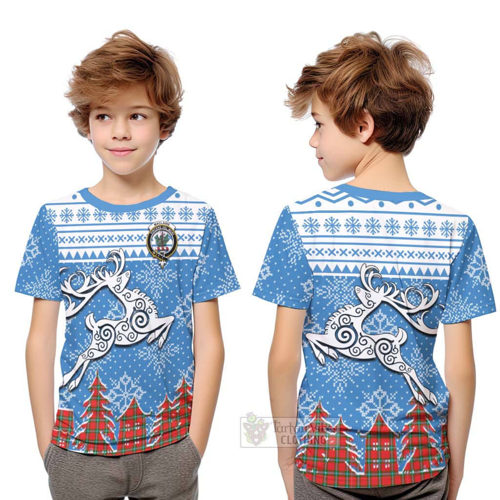 Tartan Vibes Clothing MacLaine (McLaine) Clan Christmas Kid T-Shirt Celtic Reindeer Style