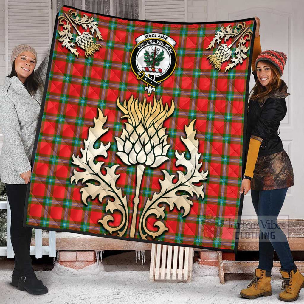 Tartan Vibes Clothing MacLaine (McLaine) Tartan Quilt with Family Crest and Golden Thistle Style