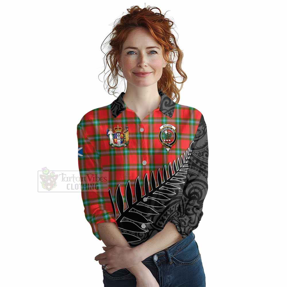 Tartan Vibes Clothing MacLaine (McLaine) Crest Tartan Women's Casual Shirt with New Zealand Silver Fern Half Style