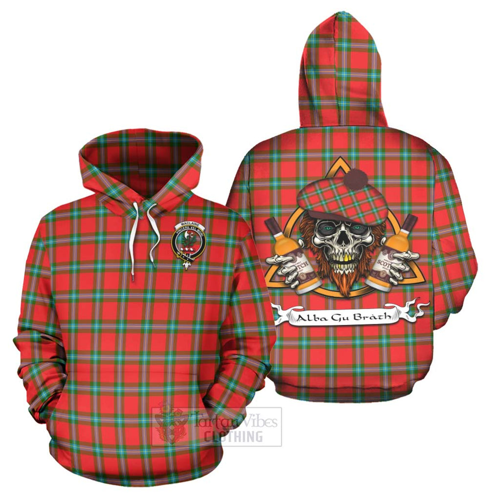 Tartan Vibes Clothing MacLaine (McLaine) Tartan Hoodie with Family Crest and Bearded Skull Holding Bottles of Whiskey