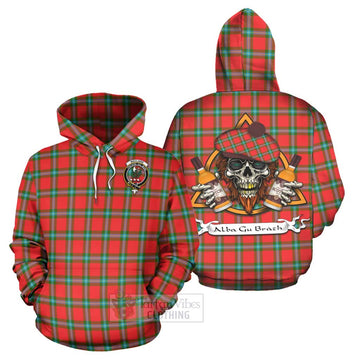 MacLaine (McLaine) Tartan Hoodie with Family Crest and Bearded Skull Holding Bottles of Whiskey