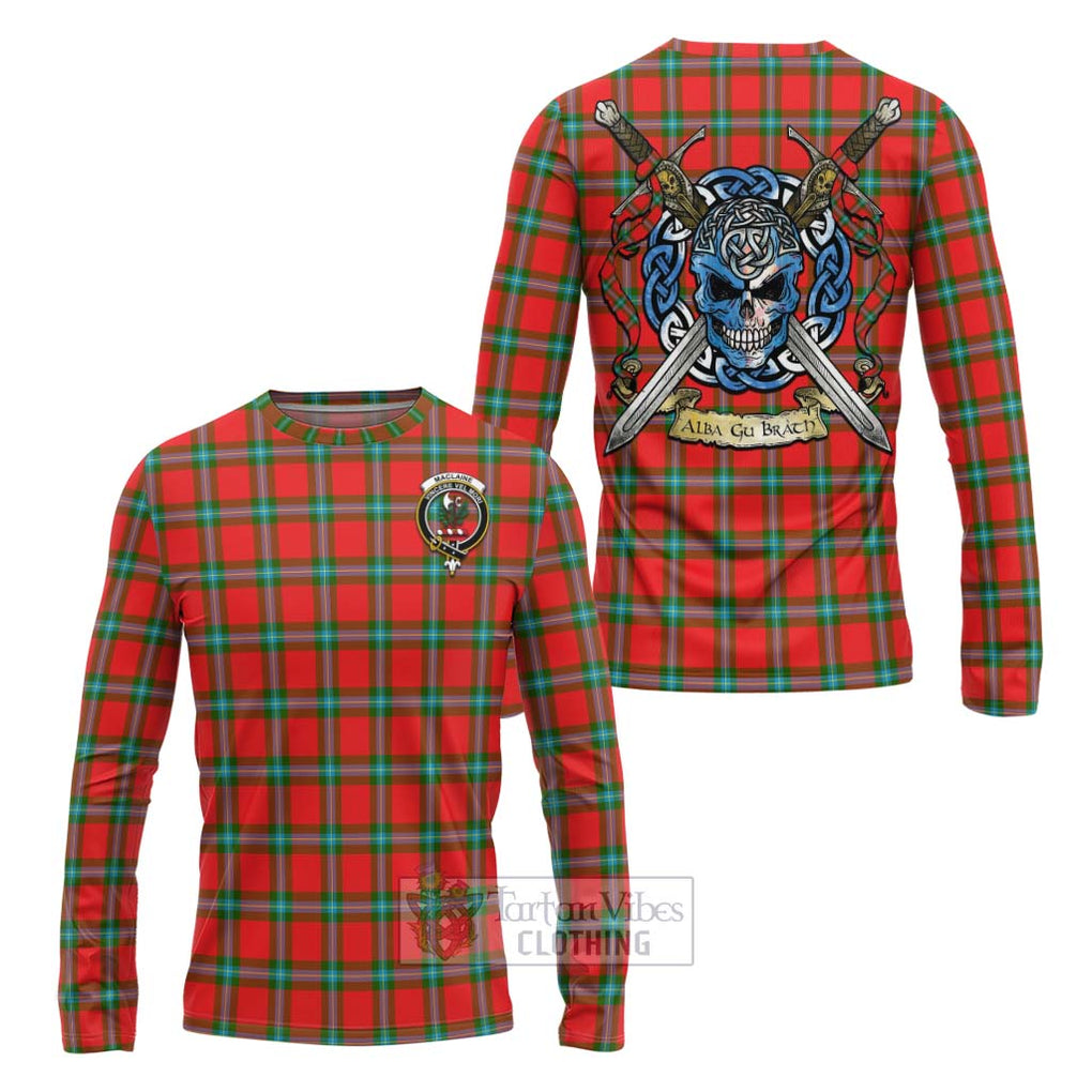 Tartan Vibes Clothing MacLaine (McLaine) Tartan Long Sleeve T-Shirt with Family Crest Celtic Skull Style