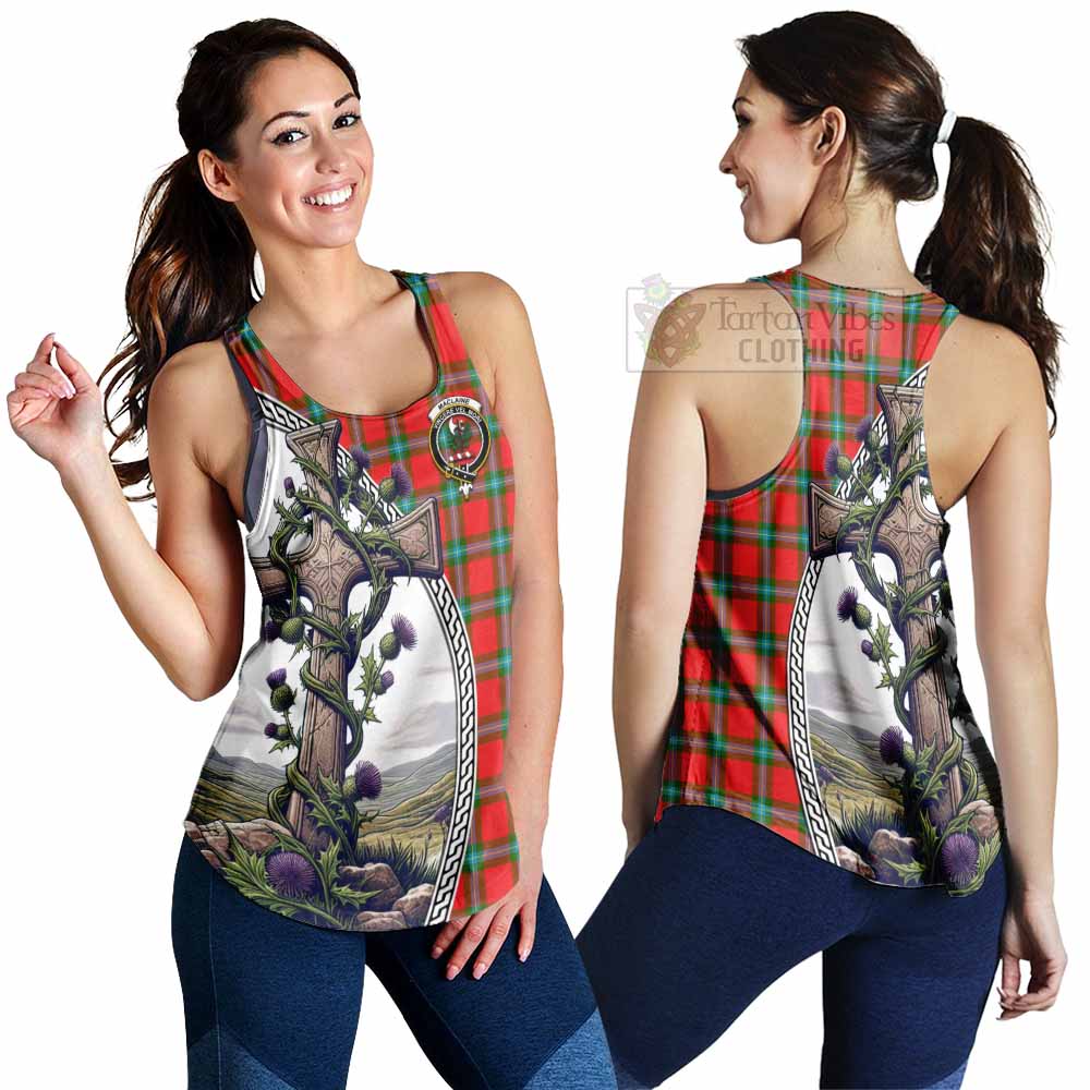 Tartan Vibes Clothing MacLaine (McLaine) Tartan Women's Racerback Tanks with Family Crest and St. Andrew's Cross Accented by Thistle Vines