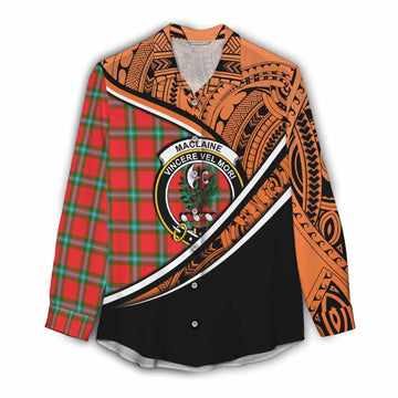 MacLaine (McLaine) Crest Tartan Women's Casual Shirt with Polynesian Vibes Style - Orange Version