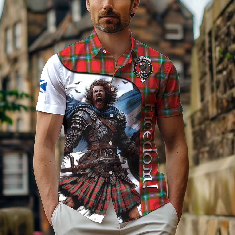 Tartan Vibes Clothing MacLaine (McLaine) Crest Tartan Short Sleeve Button Shirt Inspired by the Freedom of Scottish Warrior