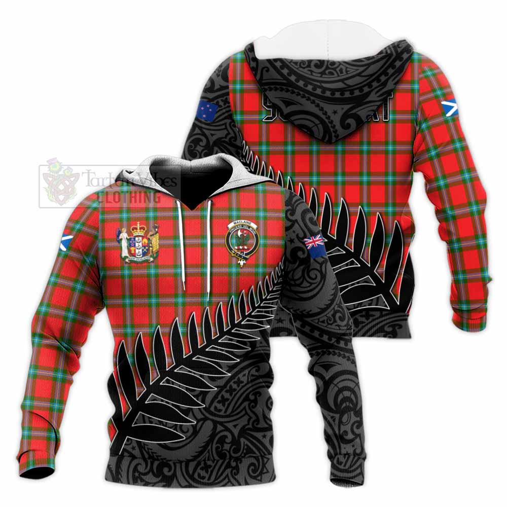 Tartan Vibes Clothing MacLaine (McLaine) Crest Tartan Knitted Hoodie with New Zealand Silver Fern Half Style