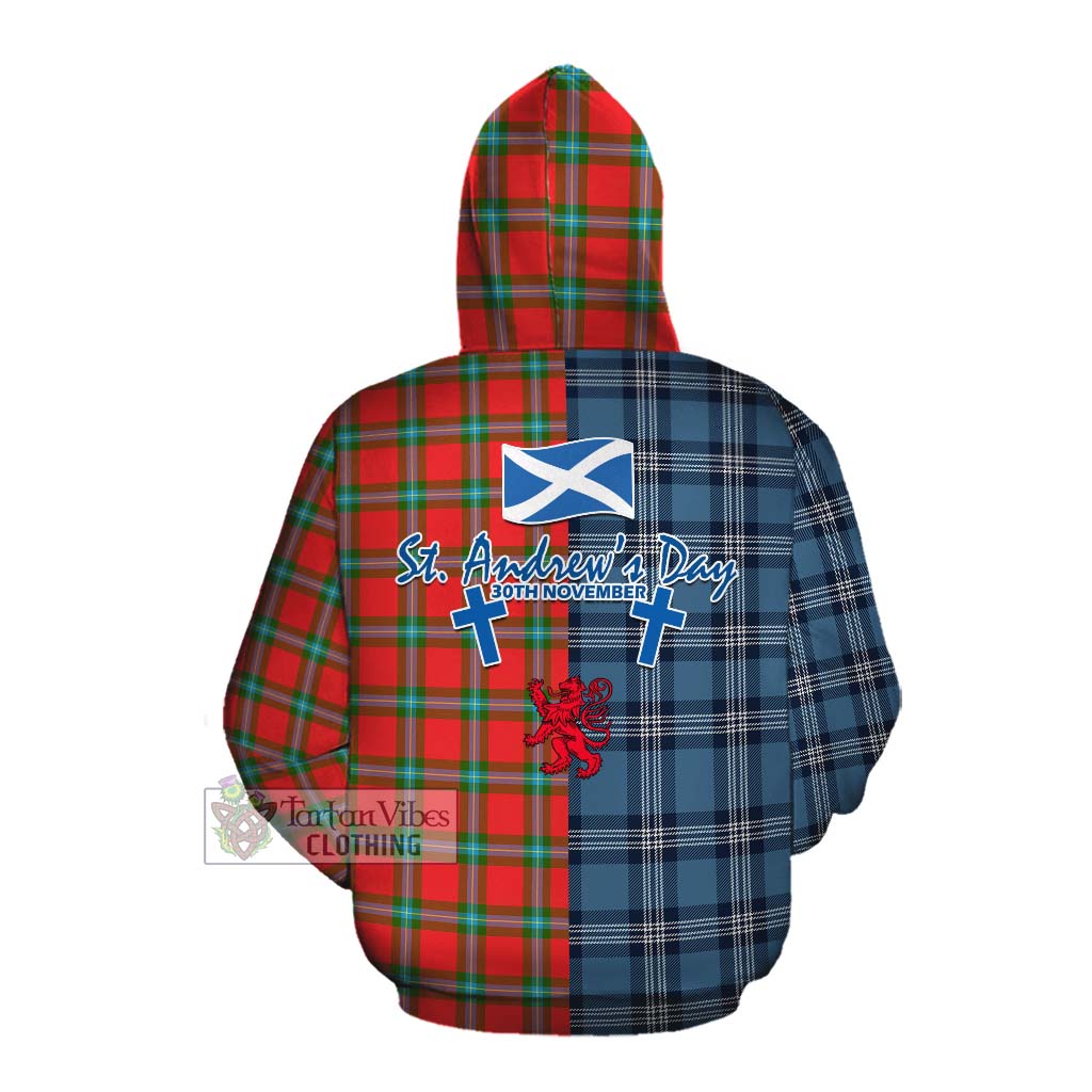 Tartan Vibes Clothing MacLaine (McLaine) Tartan Cotton Hoodie Happy St. Andrew's Day Half Tartan Style