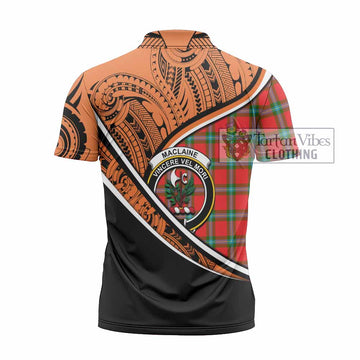 MacLaine (McLaine) Crest Tartan Zipper Polo Shirt with Polynesian Vibes Style - Orange Version