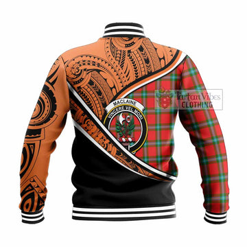 MacLaine (McLaine) Crest Tartan Baseball Jacket with Polynesian Vibes Style - Orange Version