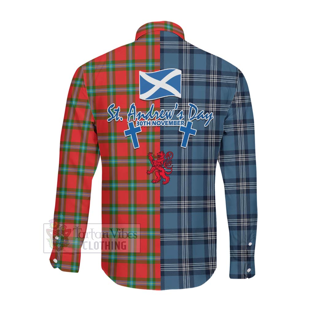 Tartan Vibes Clothing MacLaine (McLaine) Tartan Long Sleeve Button Shirt Happy St. Andrew's Day Half Tartan Style