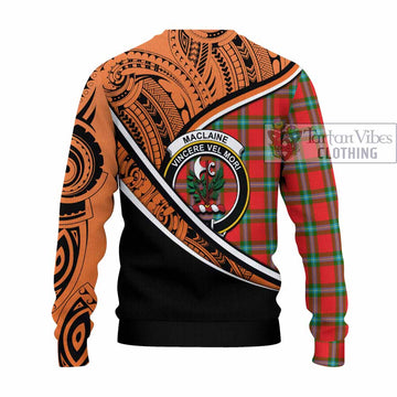 MacLaine (McLaine) Crest Tartan Knitted Sweater with Polynesian Vibes Style - Orange Version