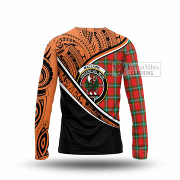 MacLaine (McLaine) Crest Tartan Long Sleeve T-Shirt with Polynesian Vibes Style - Orange Version