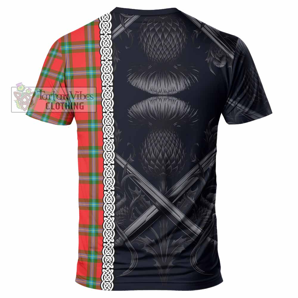 Tartan Vibes Clothing MacLaine (McLaine) Tartan T-Shirt with Family Crest Cross Sword Thistle Celtic Vibes