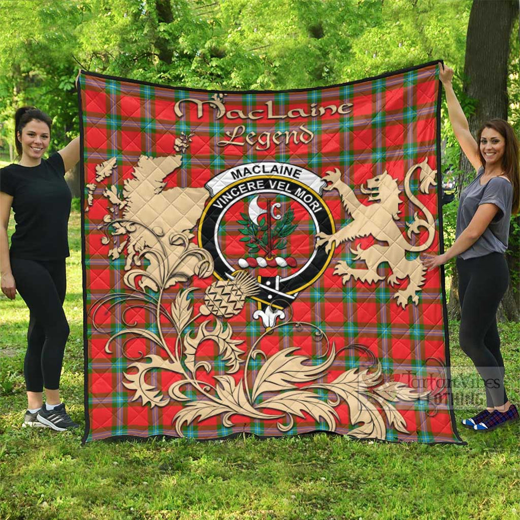 Tartan Vibes Clothing MacLaine (McLaine) Tartan Quilt with Family Crest and Scottish Symbol Style