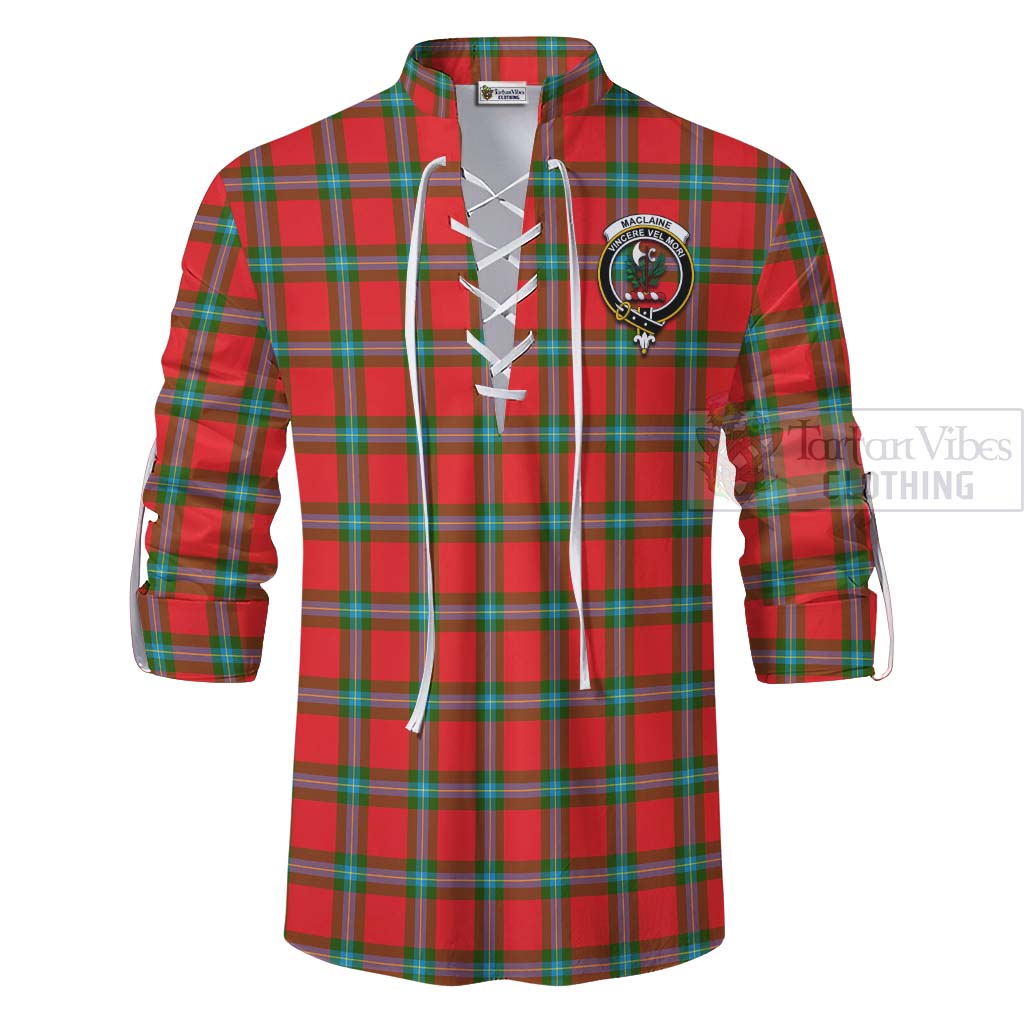 Tartan Vibes Clothing MacLaine (McLaine) Tartan Ghillie Kilt Shirt with Family Crest Celtic Skull Style