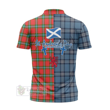 MacLaine (McLaine) Tartan Zipper Polo Shirt Happy St. Andrew's Day Half Tartan Style