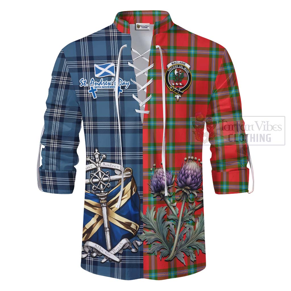 Tartan Vibes Clothing MacLaine (McLaine) Tartan Ghillie Kilt Shirt Happy St. Andrew's Day Half Tartan Style