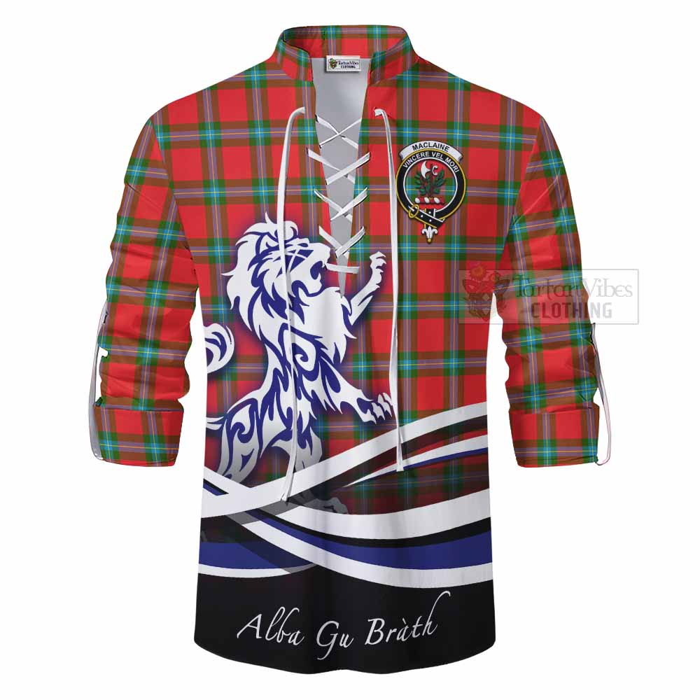 Tartan Vibes Clothing MacLaine (McLaine) Tartan Ghillie Kilt Shirt with Alba Gu Brath Regal Lion Emblem