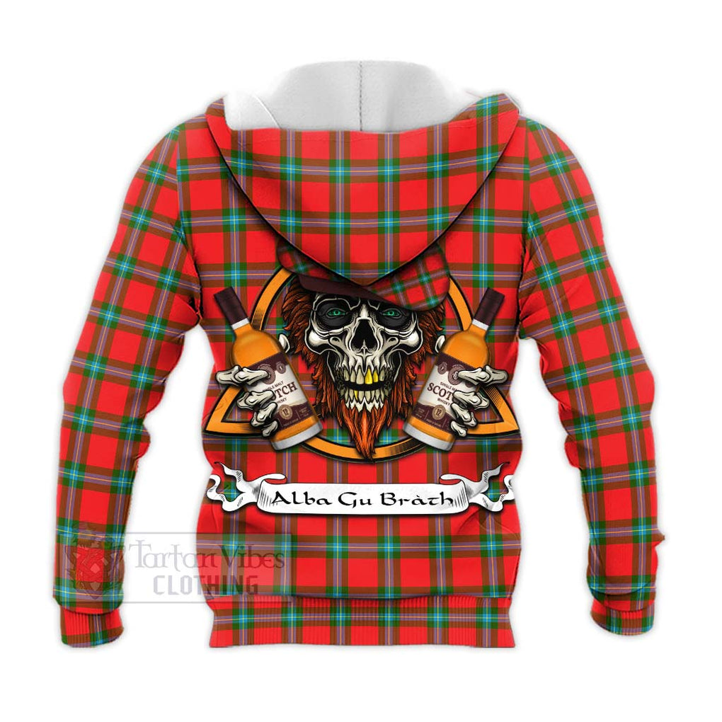 Tartan Vibes Clothing MacLaine (McLaine) Tartan Knitted Hoodie with Family Crest and Bearded Skull Holding Bottles of Whiskey