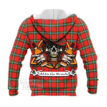 MacLaine (McLaine) Tartan Knitted Hoodie with Family Crest and Bearded Skull Holding Bottles of Whiskey