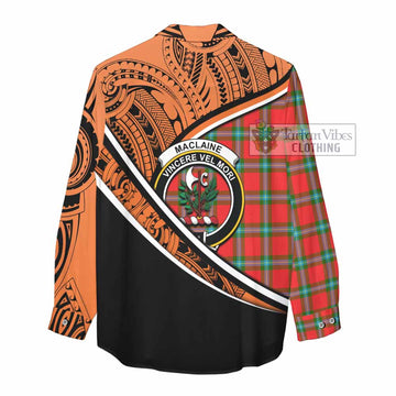 MacLaine (McLaine) Crest Tartan Women's Casual Shirt with Polynesian Vibes Style - Orange Version