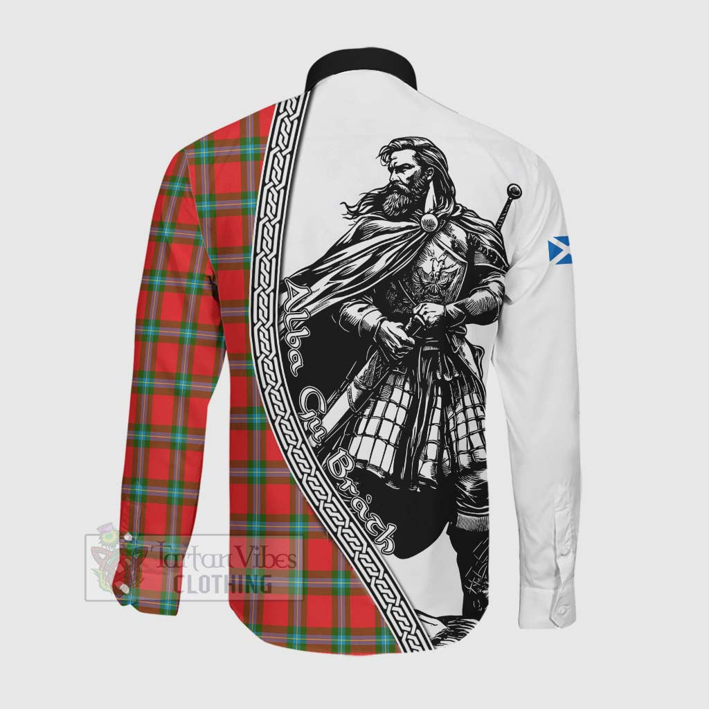 Tartan Vibes Clothing MacLaine (McLaine) Tartan Clan Crest Long Sleeve Button Shirt with Highlander Warrior Celtic Style