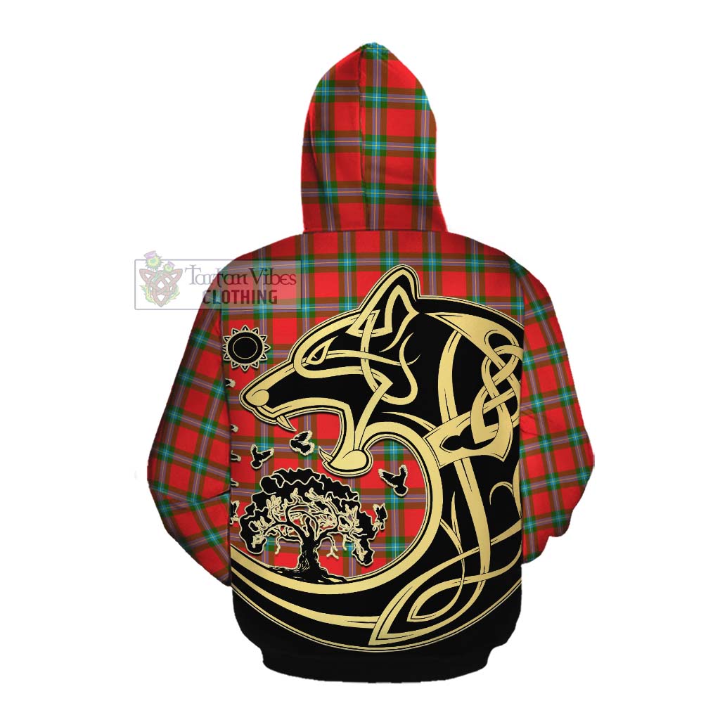 Tartan Vibes Clothing MacLaine (McLaine) Tartan Cotton Hoodie with Family Crest Celtic Wolf Style