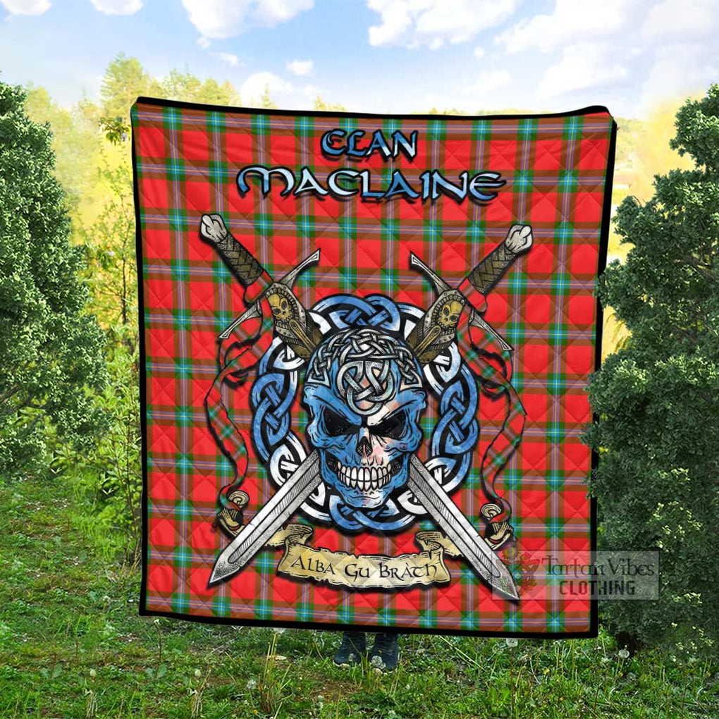 Tartan Vibes Clothing MacLaine (McLaine) Tartan Quilt with Celtic Skull Alba Gu Brath Style