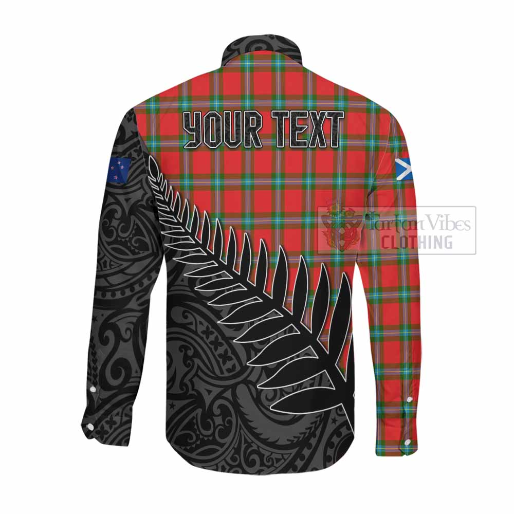 Tartan Vibes Clothing MacLaine (McLaine) Crest Tartan Long Sleeve Button Shirt with New Zealand Silver Fern Half Style